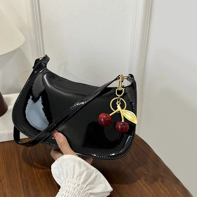 PU Leather Cherry Pendant Shoulder Bag